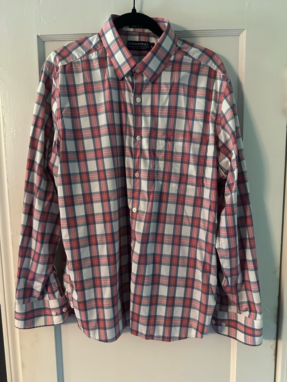 Fish Hippie Men’s Red & Blue Plaid Long Sleeve, Collared Shirt